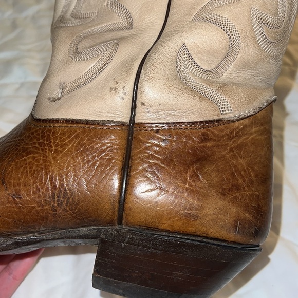 Nocona Boots Cowboy men size 10 EE cream khaki and brown - Picture 14 of 17